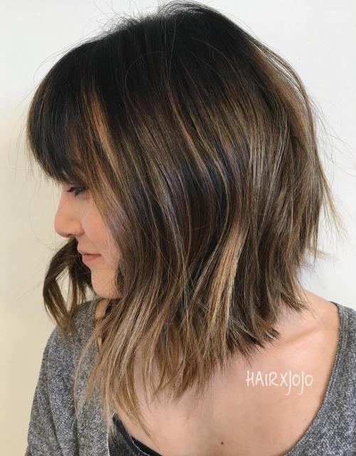 Angled Choppy Lob With Bangs