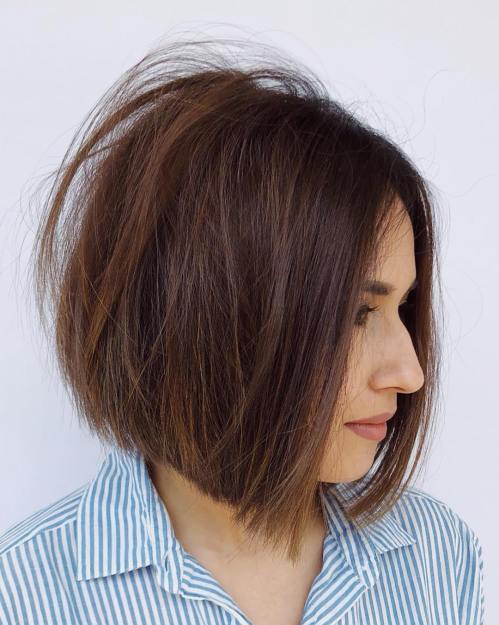 Centre-Parted Tousled Brown Bob