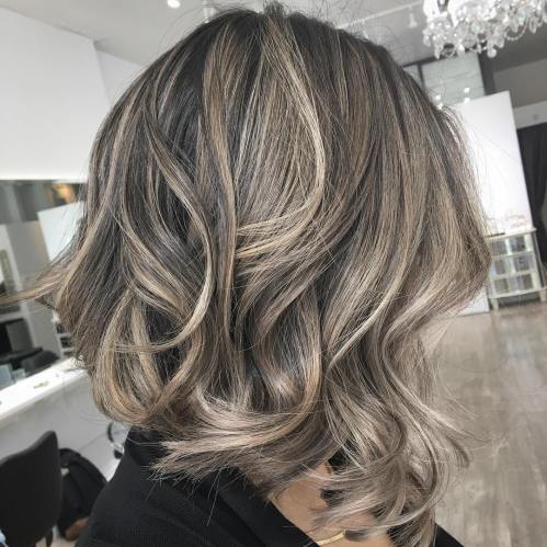 Dark Brown Lob With Blonde Balayage