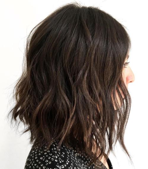 Wavy Shaggy Brunette Long Bob