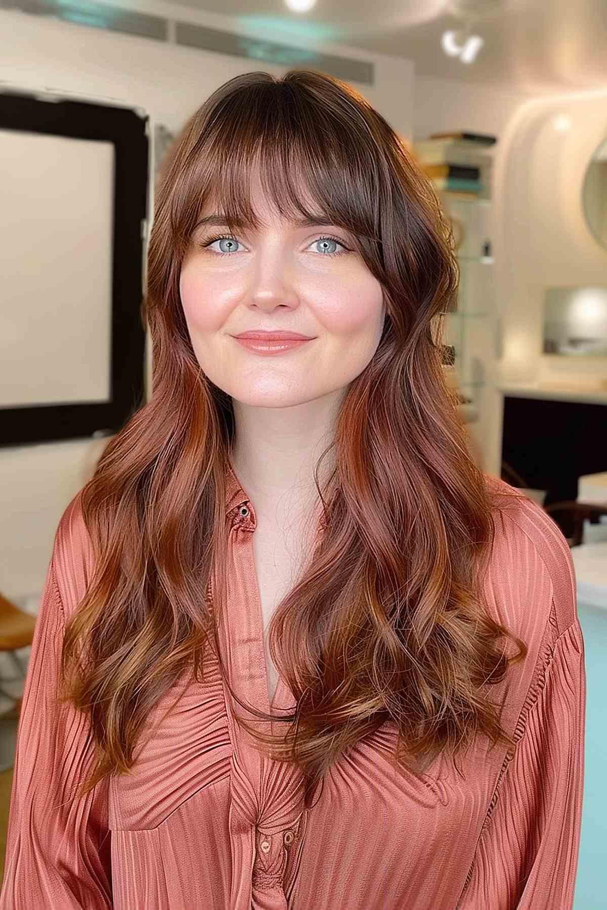 Feminine Long Hair with Arched Bangs