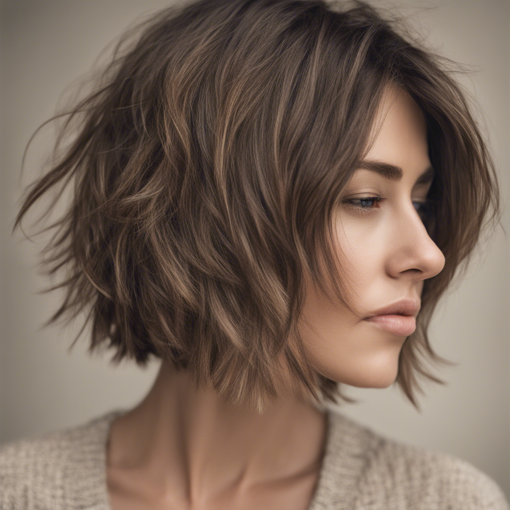 A woman with a shaggy bob haircut