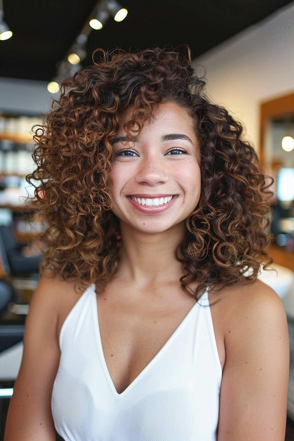 Blunt medium haircut for curly hair with defined ends