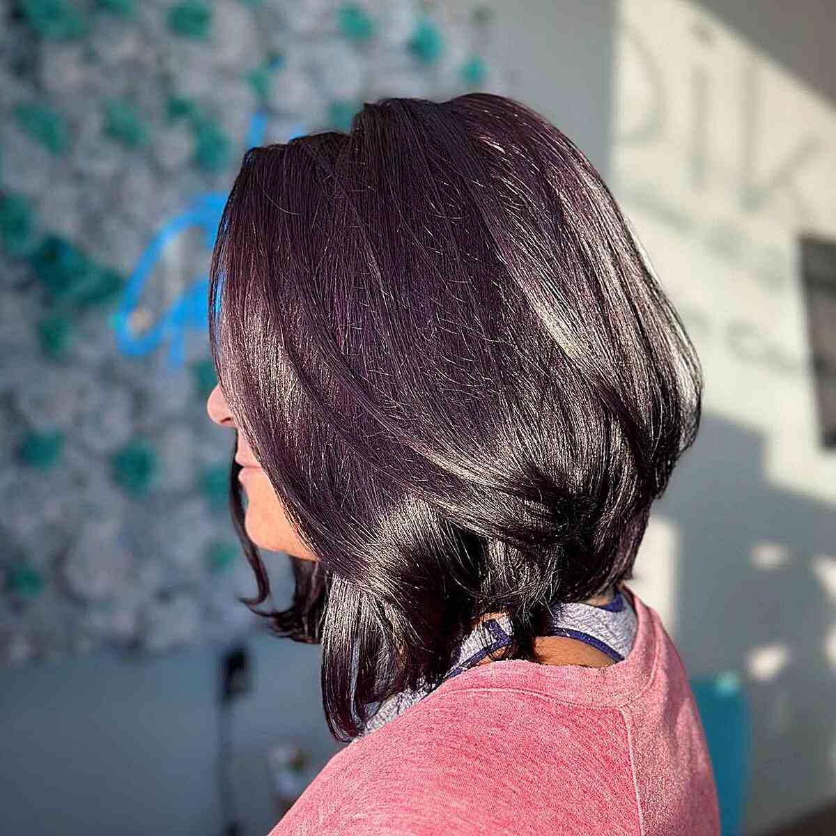 Burgundy Stacked Short to Medium-Length Bob