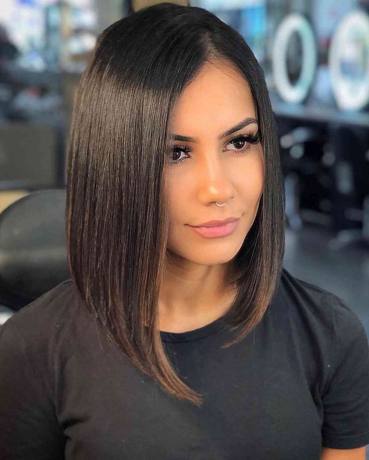 Chic Asymmetric Lob for Straight Hair