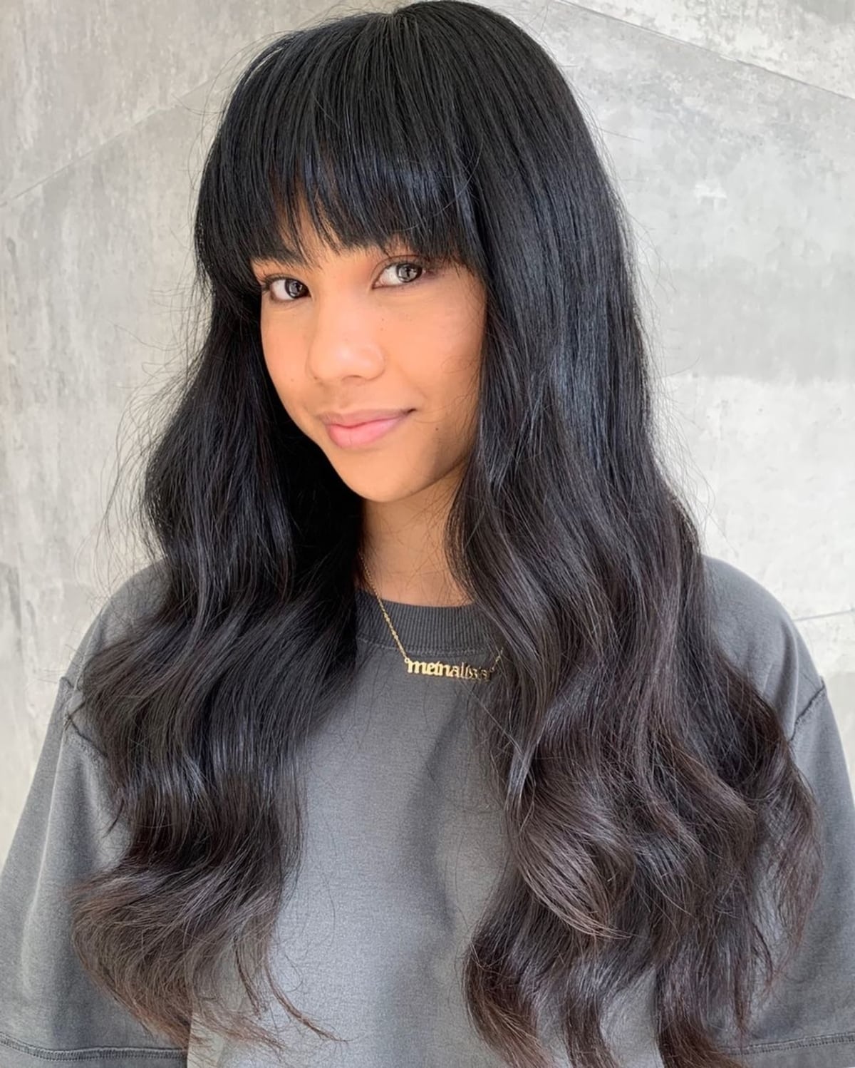 Chic Long Black Hair with Wispy Bangs