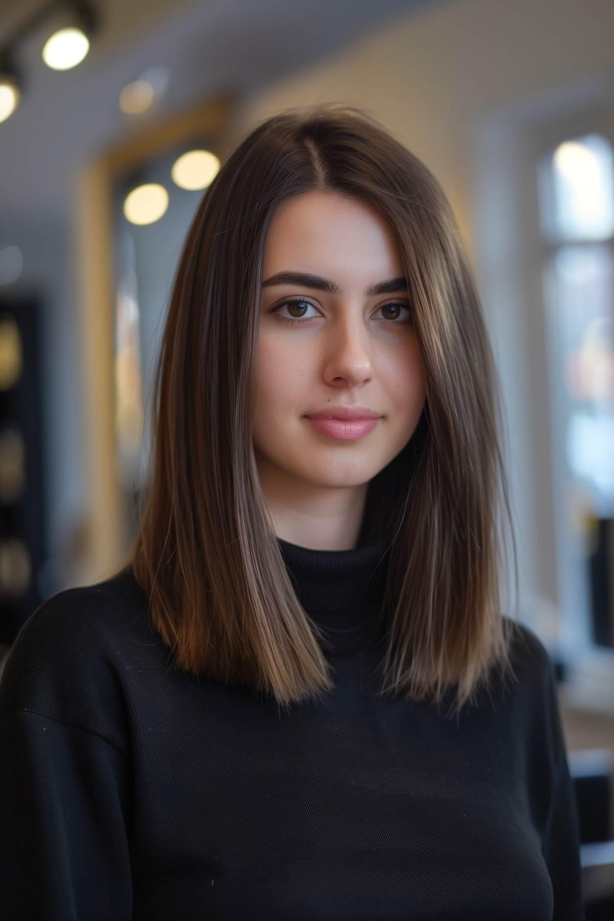 Choppy blunt cut for medium hair with added texture