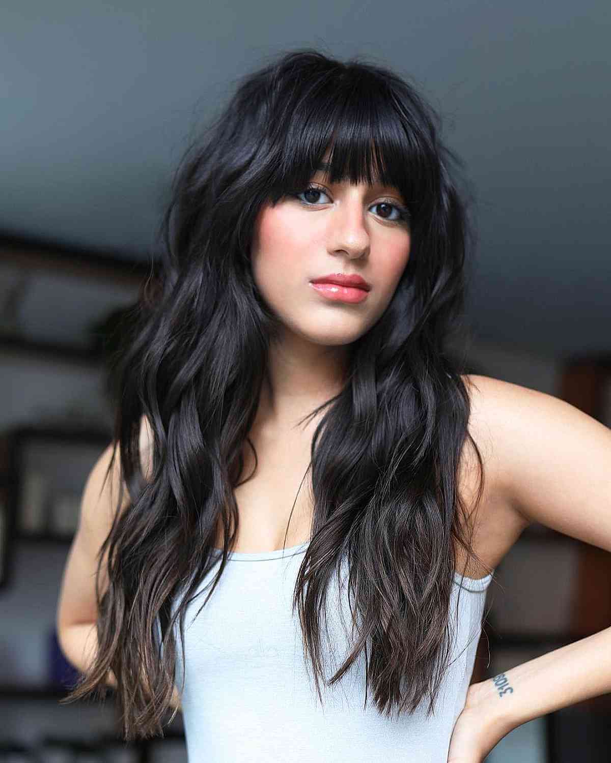 Cool Long Dark Hair with Fuller Choppy Fringe