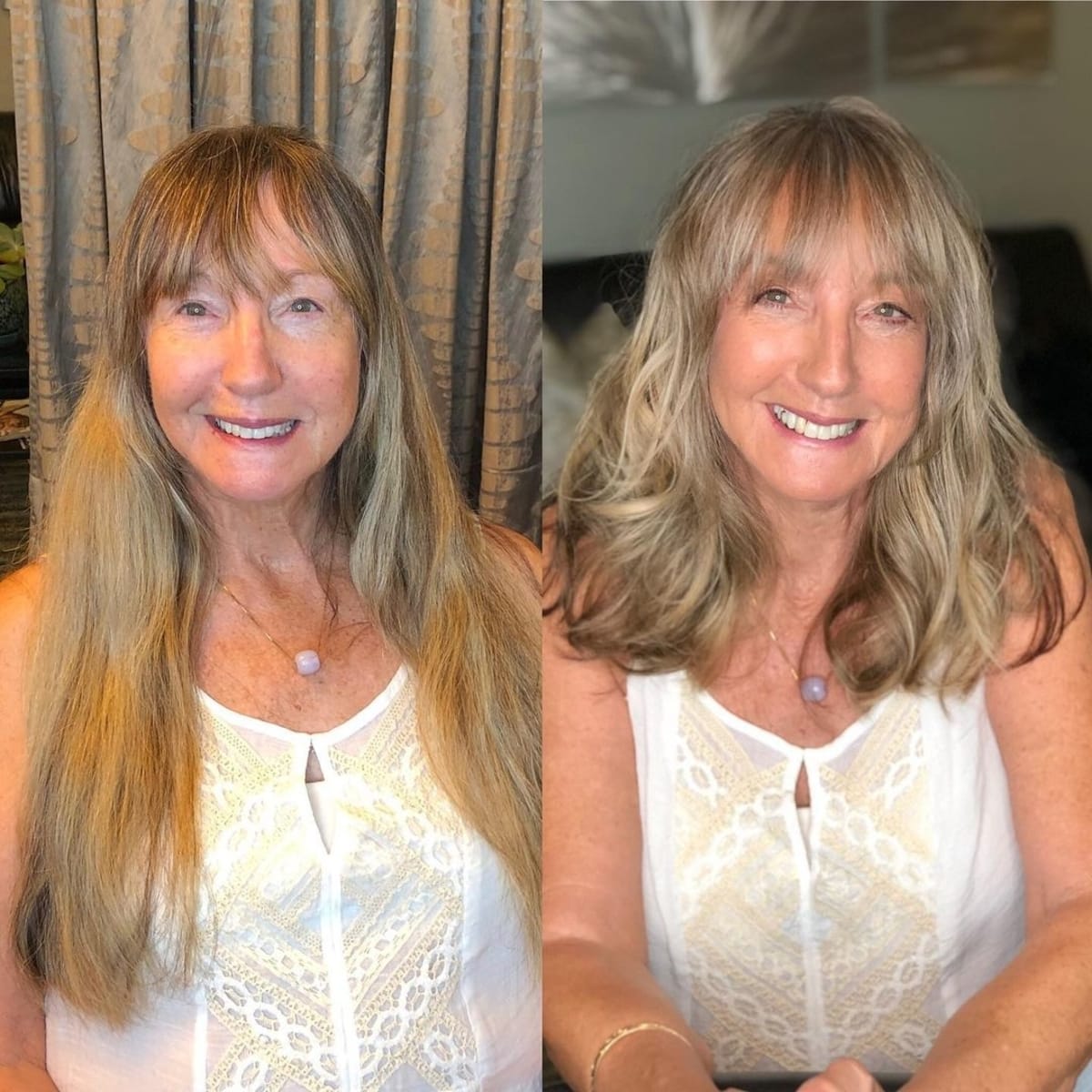 Face-framing ash blonde streaks for older women