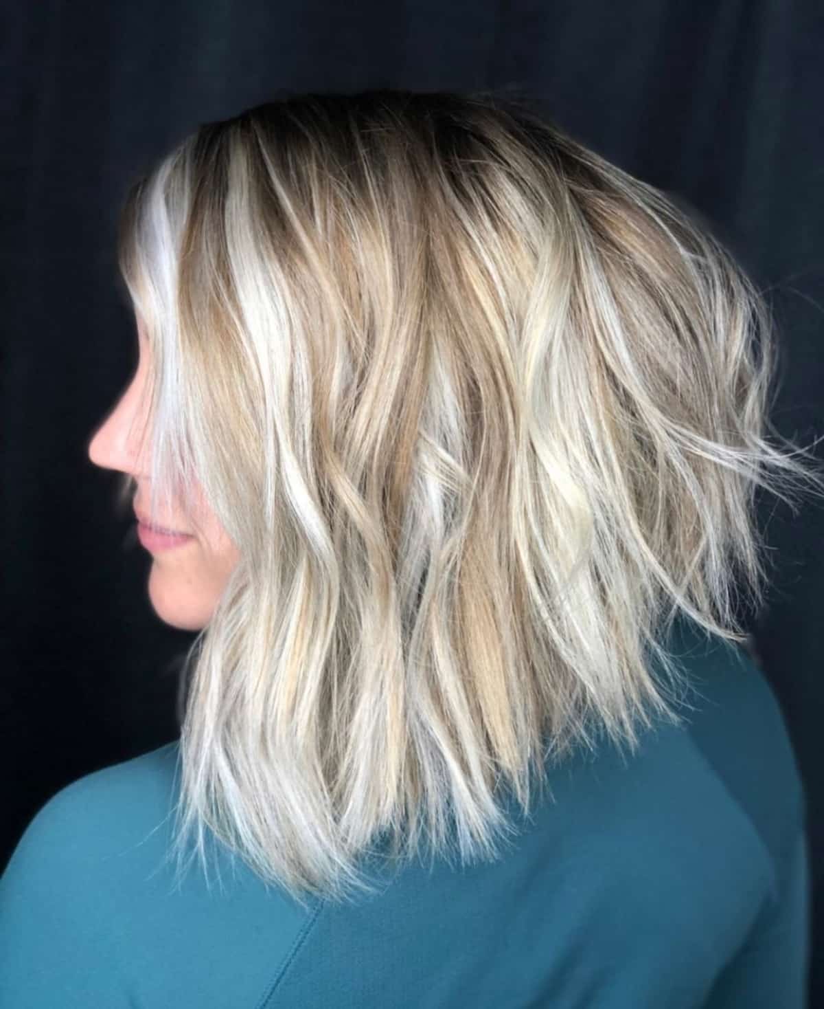 Glamorous Long choppy angled bob