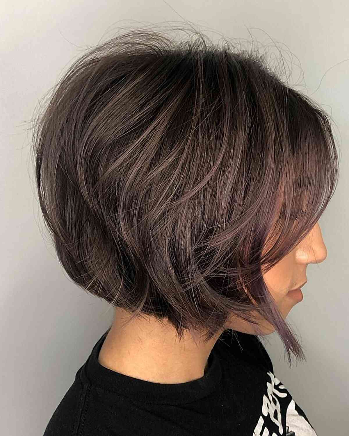 Jaw-Length Layered Bob on Dark Brown Hair