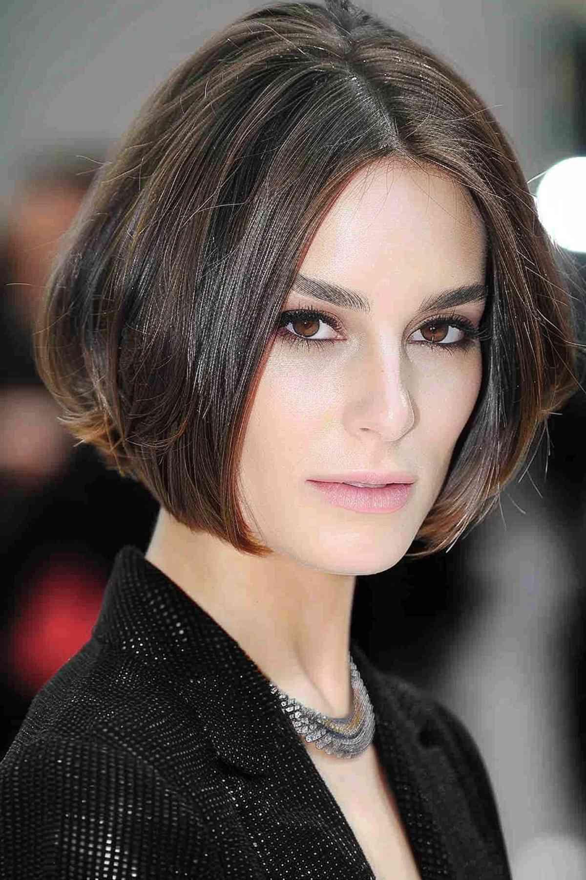 Keira Knightley's sleek chin-length Chanel bob with subtle layering.