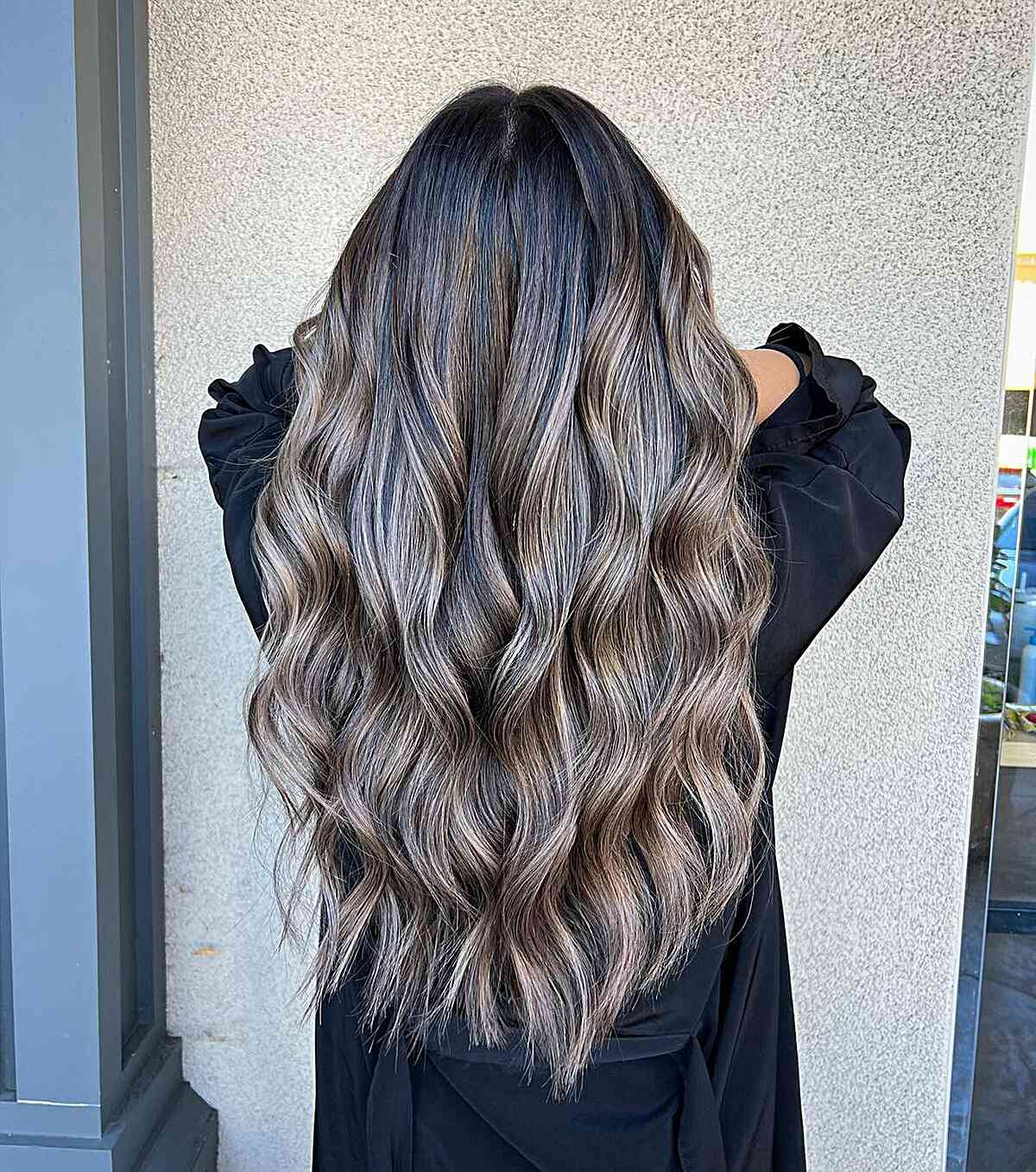 Light Ash Brunette Babylights with Root Melt for Longer Hair