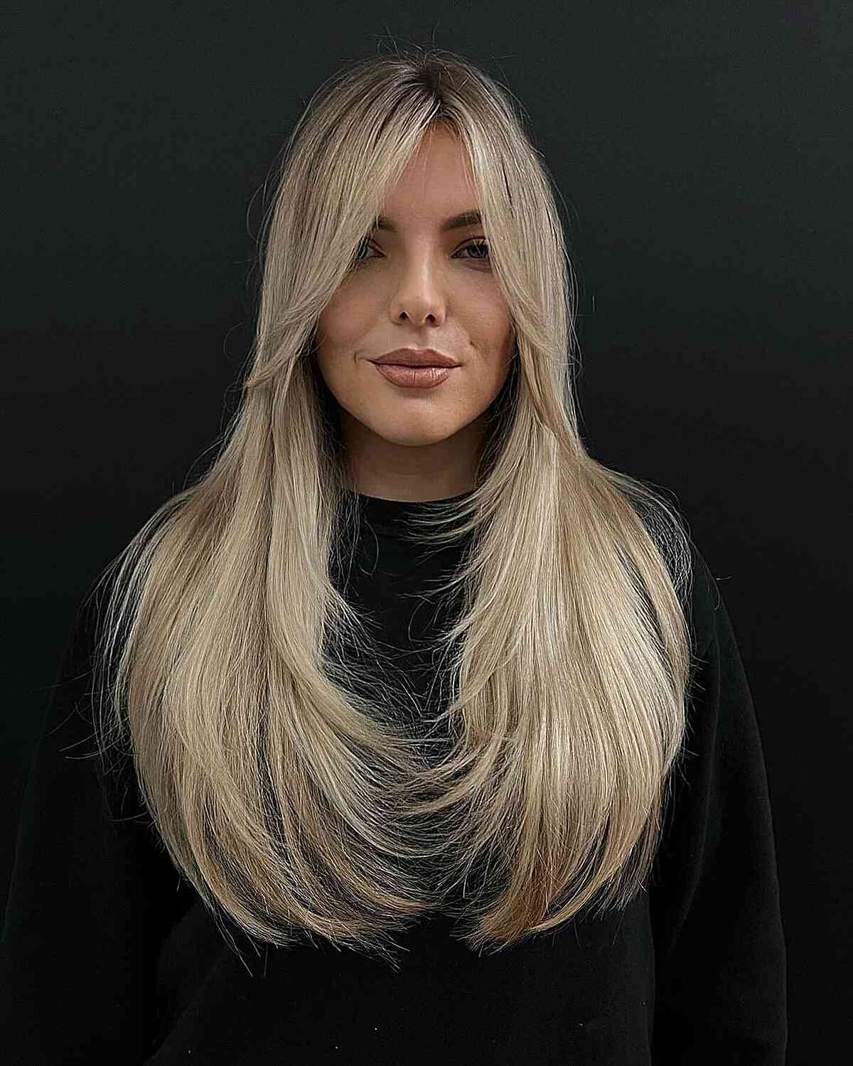 Long Blonde Visibly Front Layered Hair