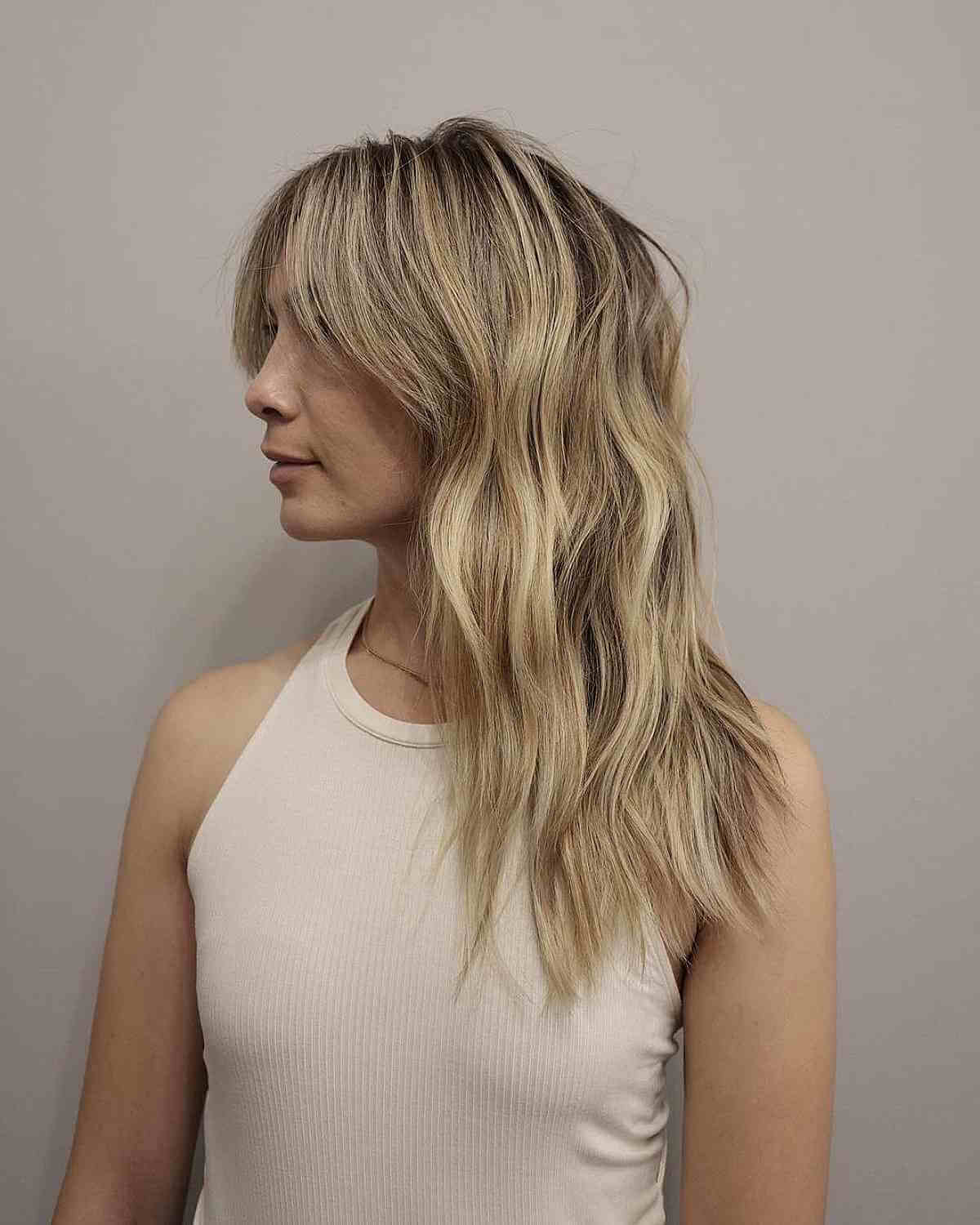 Long Thin Blonde Hair with Curtain Bangs