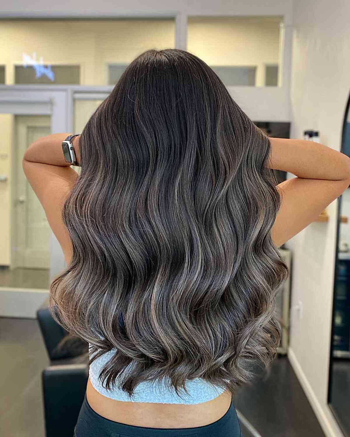 Long Tresses with Natural Dark Ash Brown Teasylights