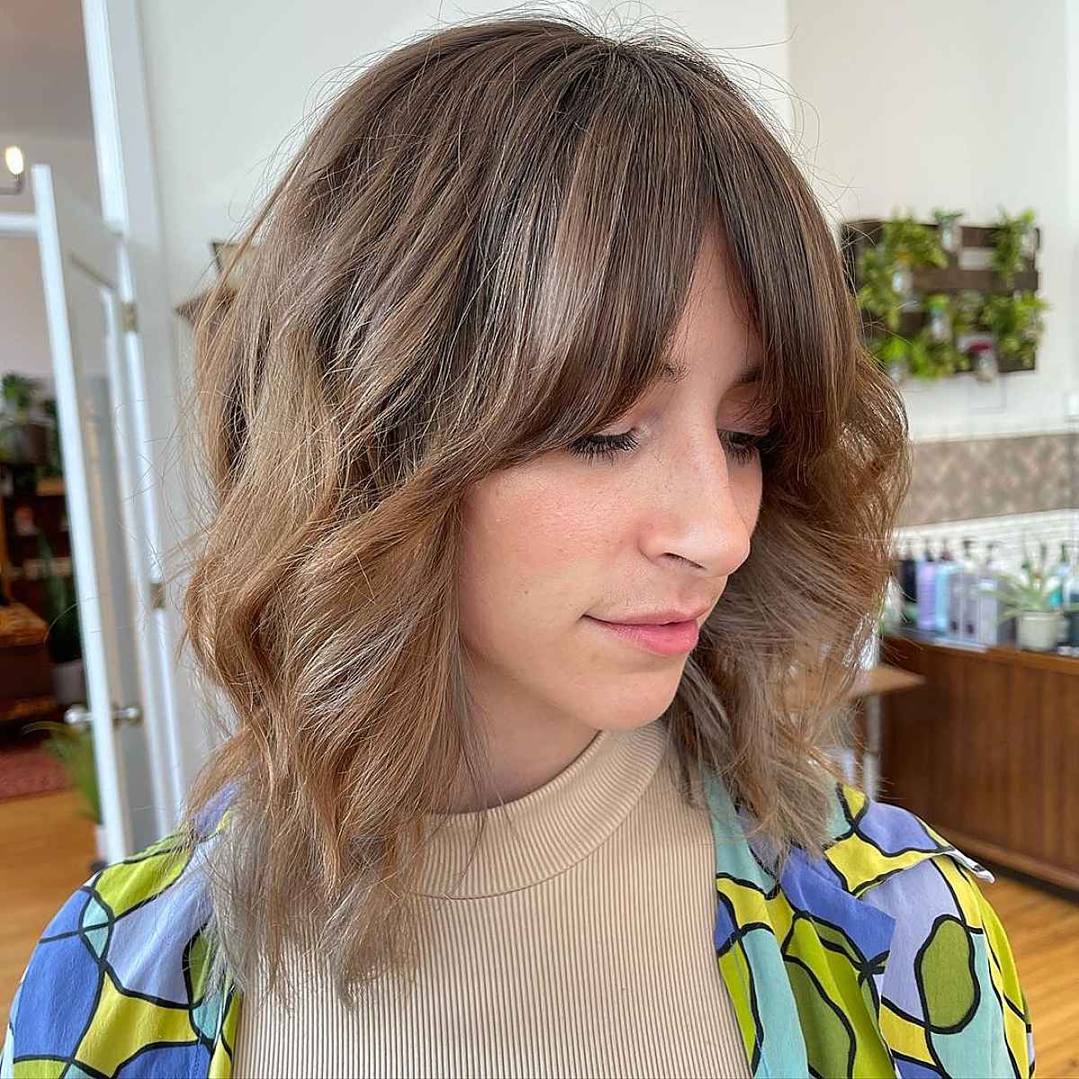 Long Wavy Bob with Curtain Fringe