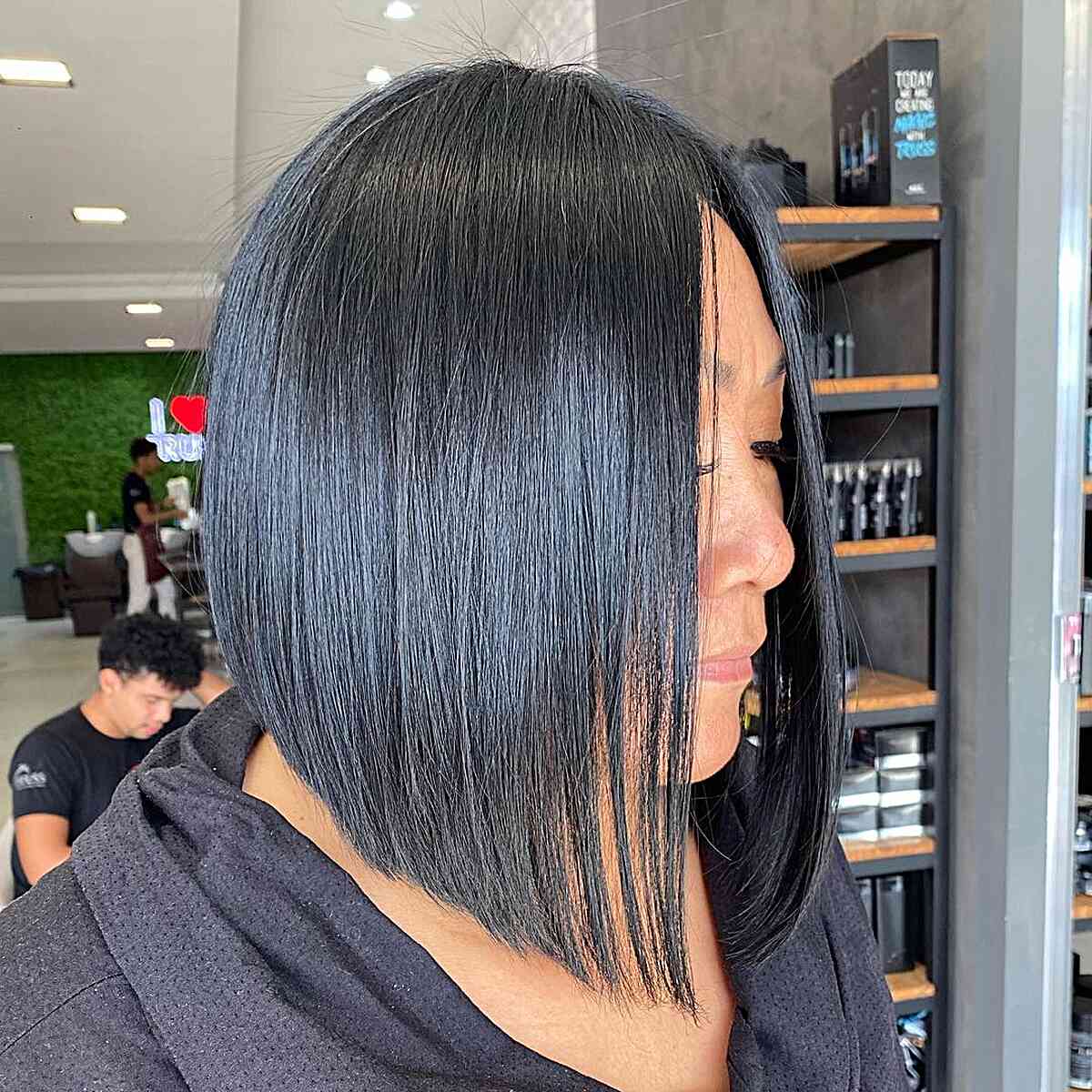 Longer Round Angled Bob Hairstyle