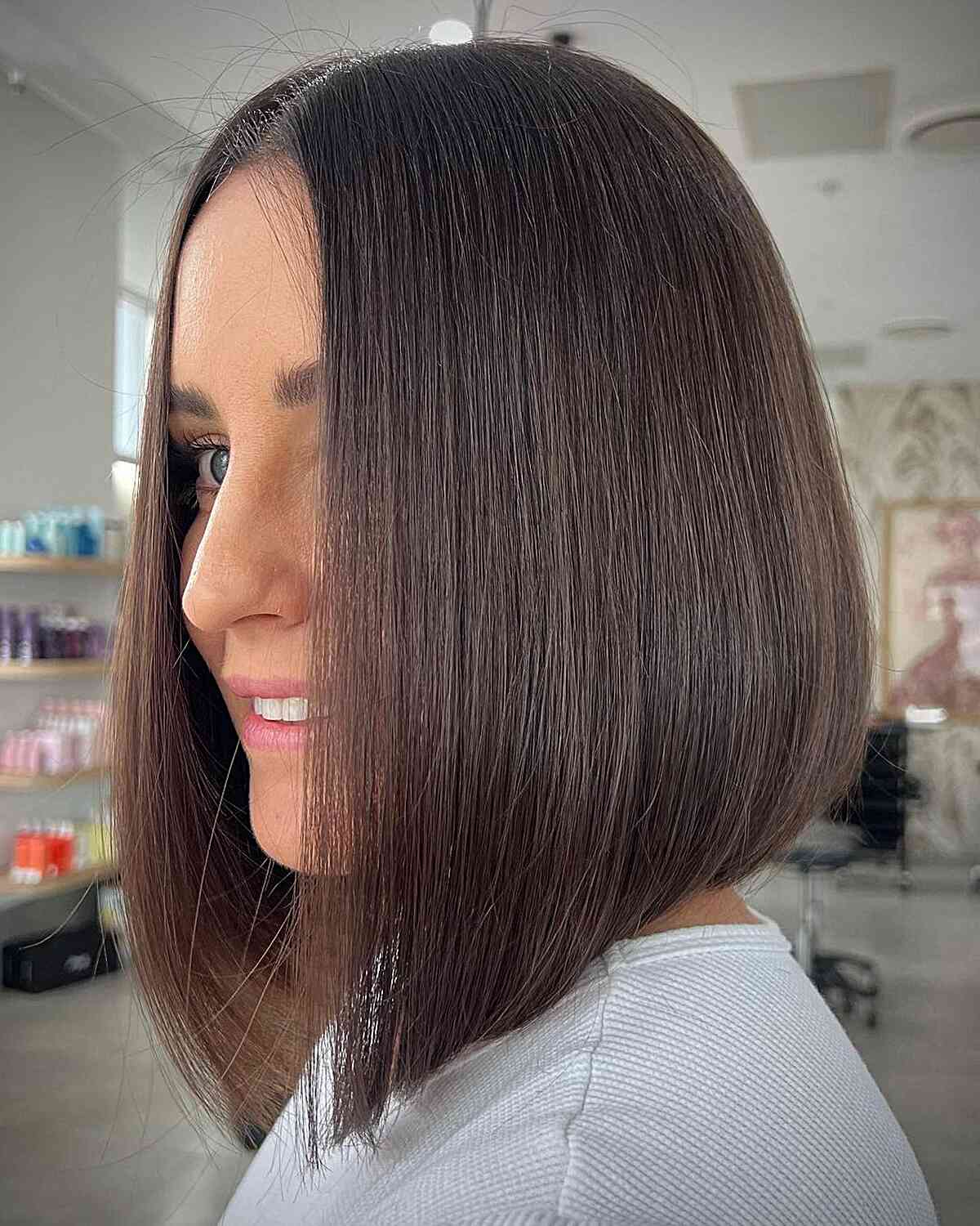 Low-Maintenance Dark Angled Lob Cut