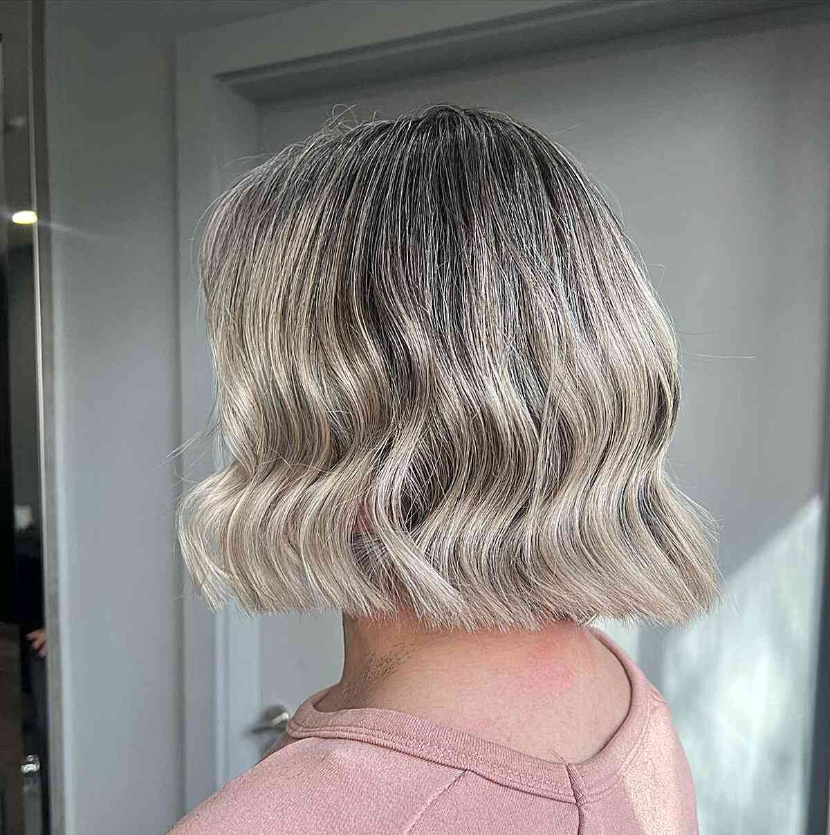 Medium Blunt Bob with Beach Waves for Fine Hair Texture