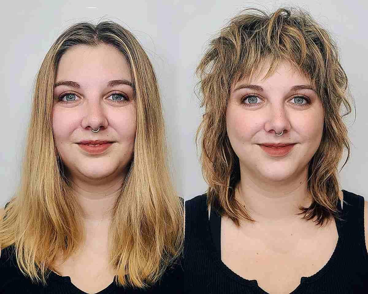 Medium-Length Dimensional and Multi-Layered Shaggy Haircut for Round Face Shapes