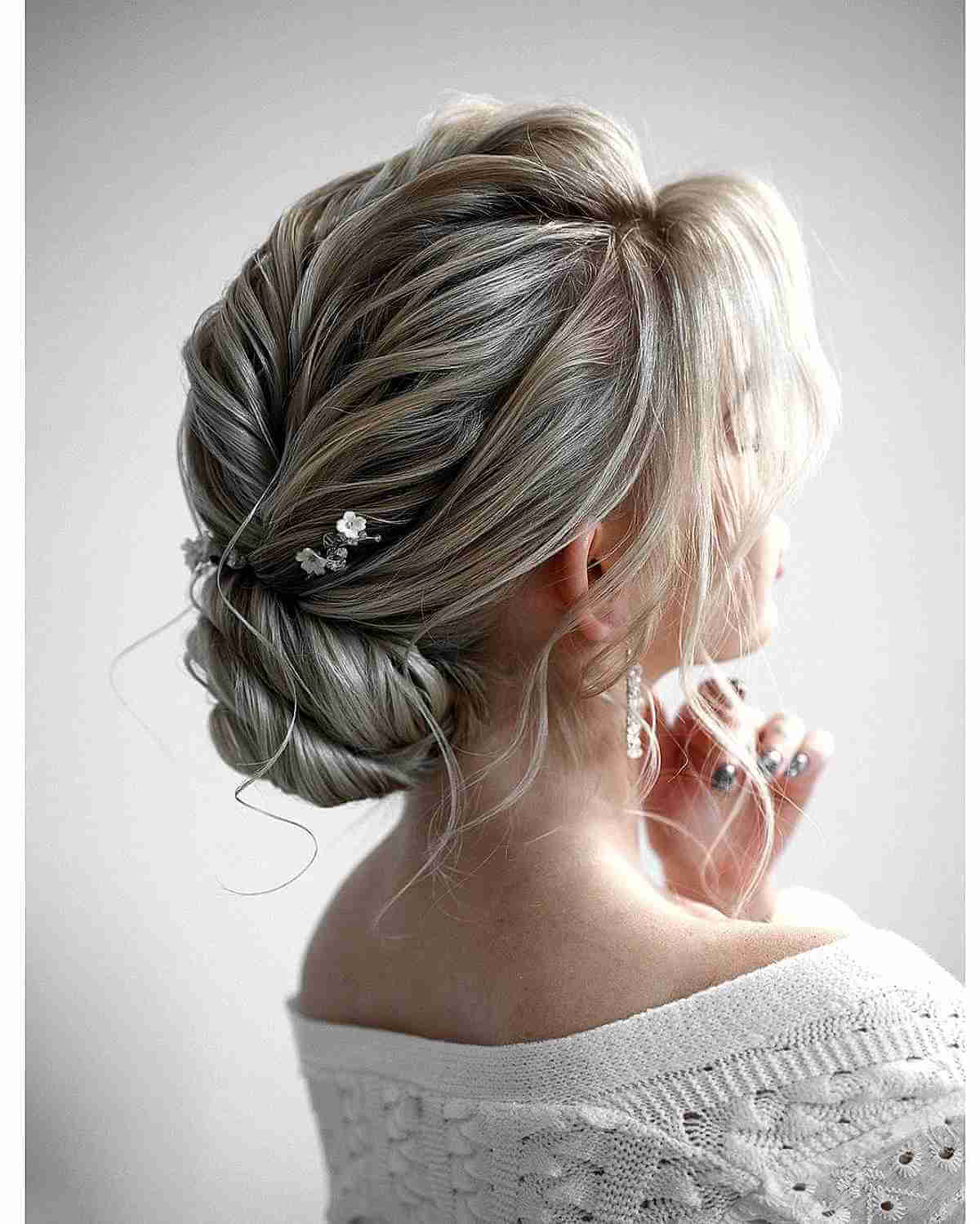 Medium-Length Elegant Updo with Bangs