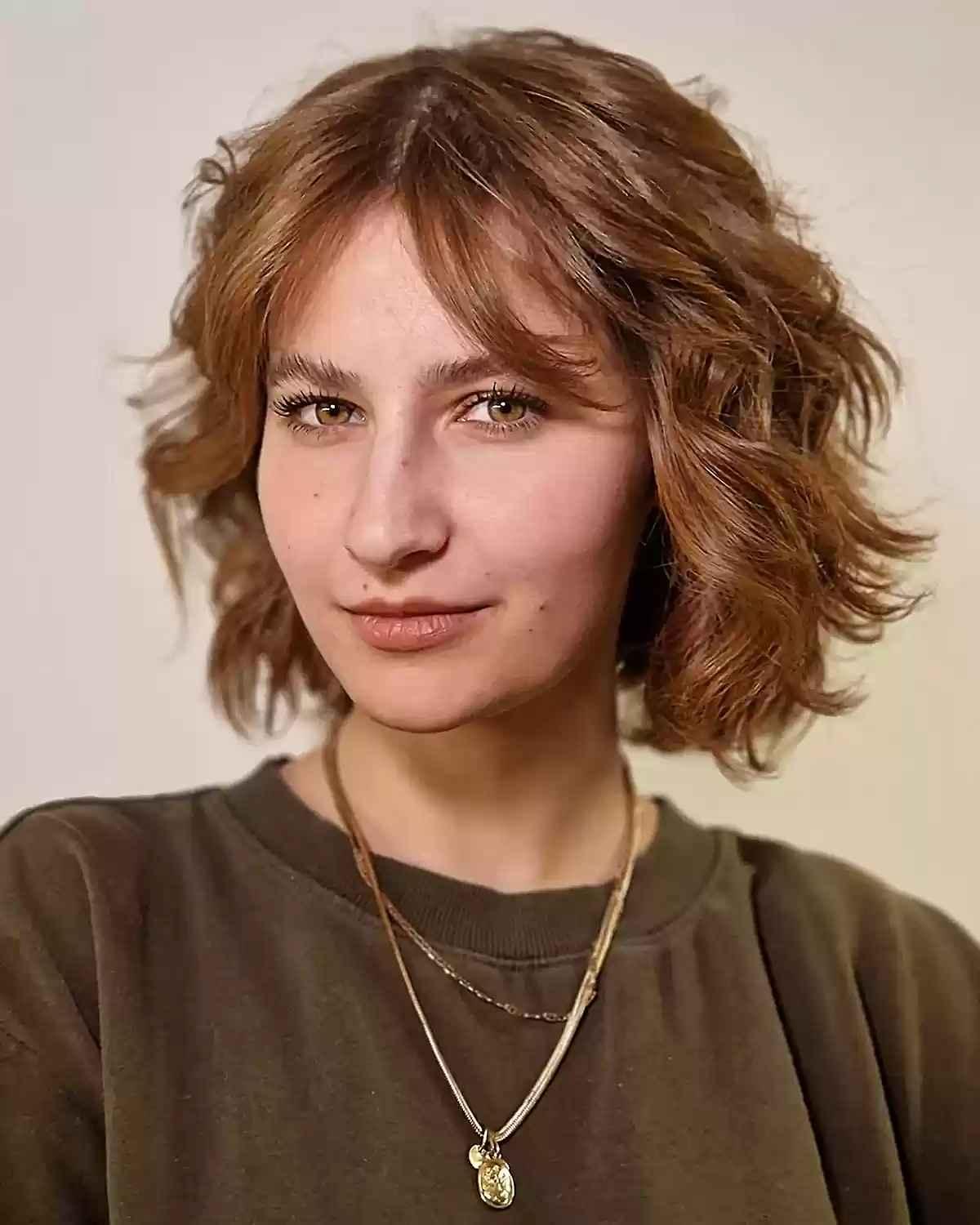 Neck-Length Shaggy Bob with Curtain Fringe for Fine Hair