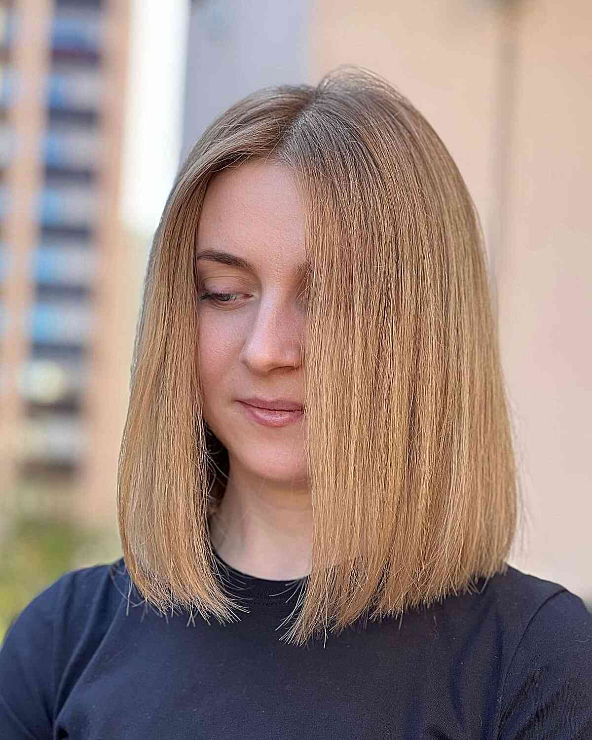 One-Length Lob with Blunt Ends Medium Hairstyle