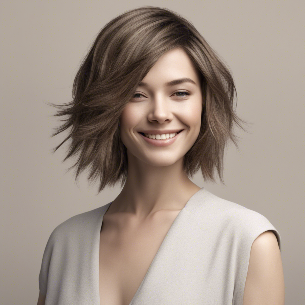 Realistic human with asymmetrical layers on medium-length hair