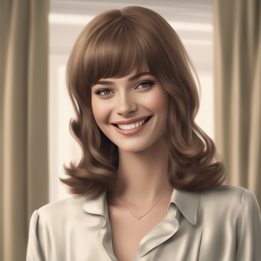 Realistic human with layered curtains on medium-length hair