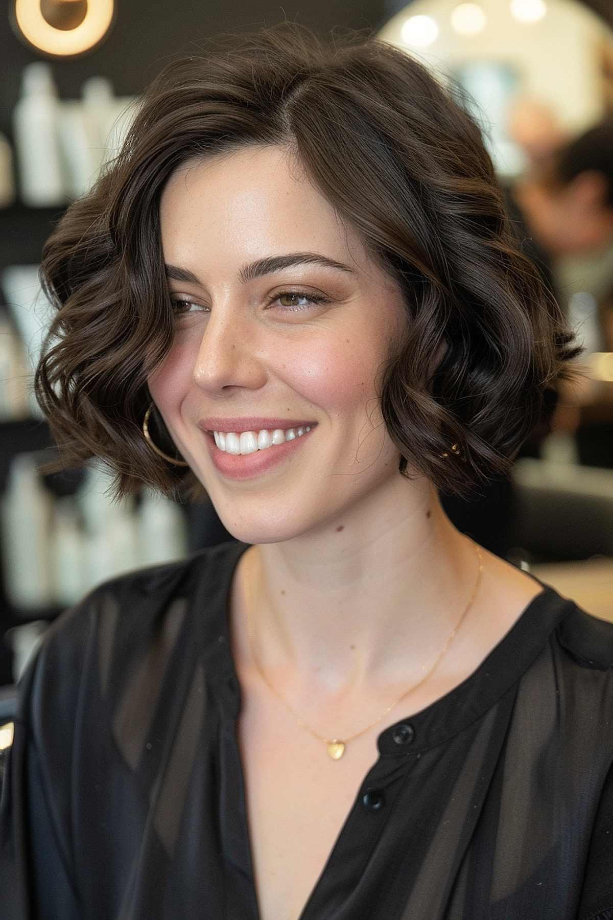 Relaxed Chanel bob with loose curls for a soft and feminine style.