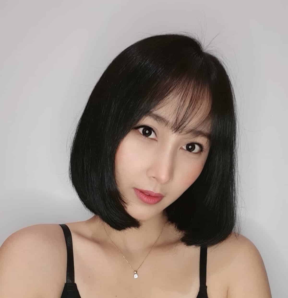 Romantic One-Length Bob with Wispy Bangs