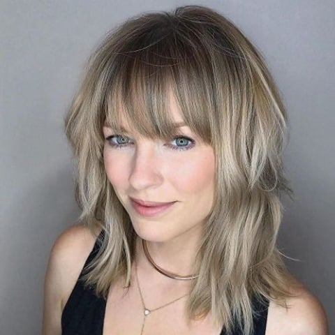 shaggy layered mid length bob