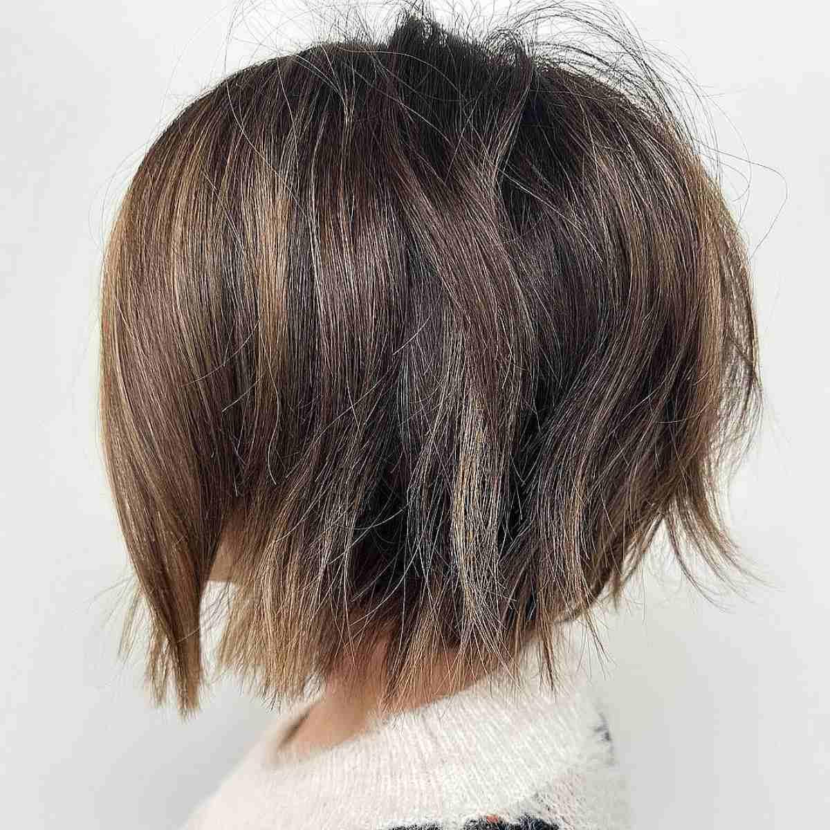 Short Brown Messy Angled Bob Cut