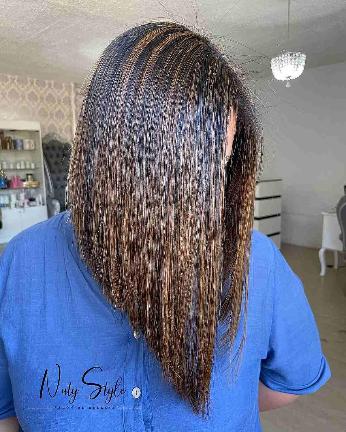 Sleek Long Inverted Bob with Dark Hair