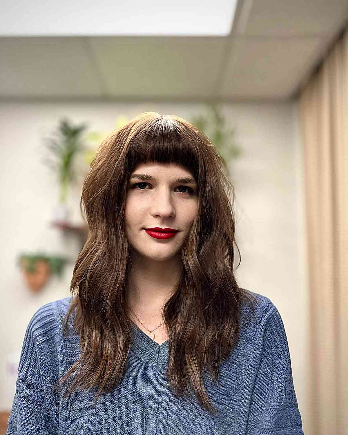 Tiered Layers with Short Bangs for Longer Hair and Diamond-Shaped Faces