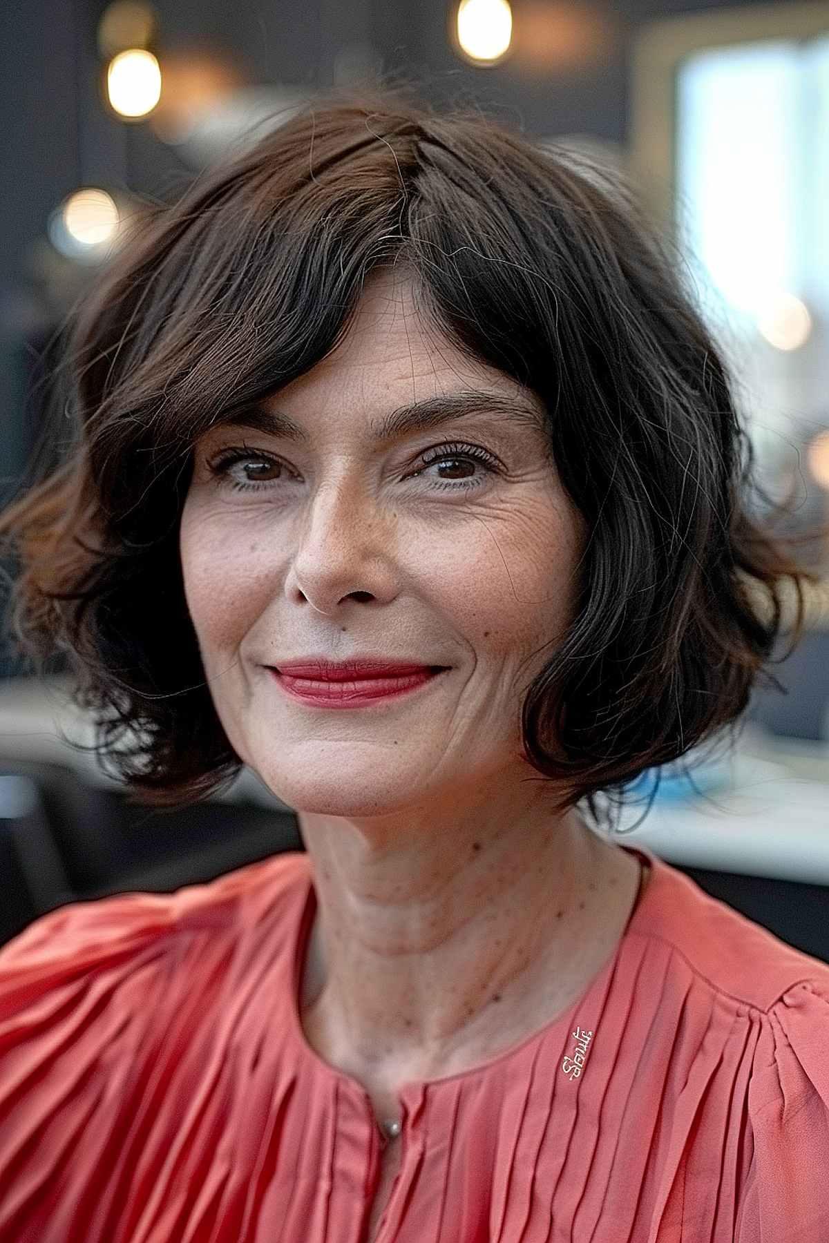 Versatile Chanel bob with soft bangs, suitable for women over 40.