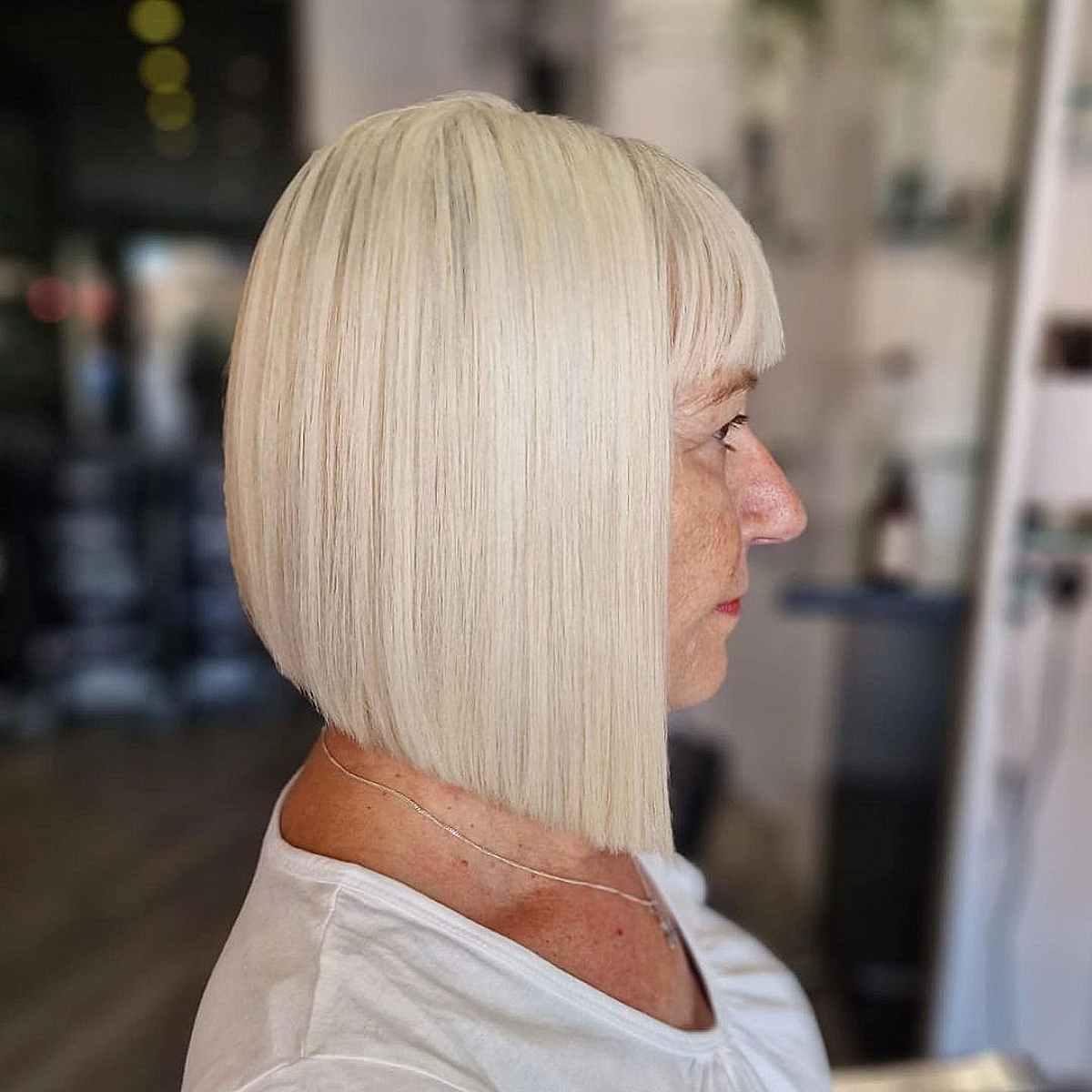 White Precision-Cut Bob for Straight Hair